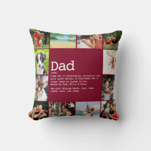 Dad Definition 12 Photo Collage Burgundy Cushion