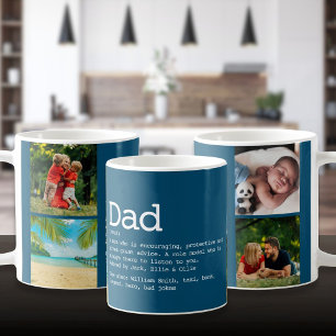 Dad Definition 4 Photo Collage Father's Day Blue Coffee Mug