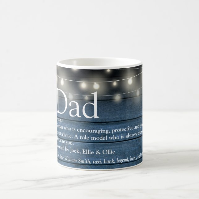 Dad Definition Blue Rustic Wood String Lights Coffee Mug (Center)