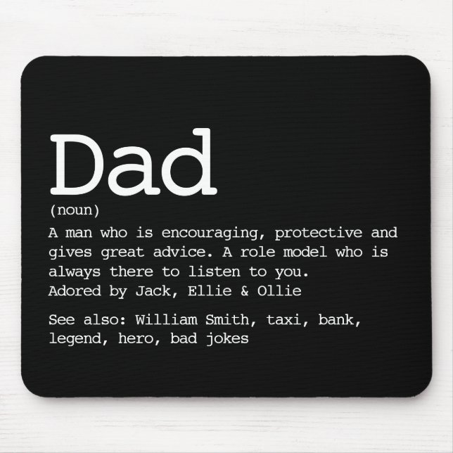 Dad Definition Father's Day Black And White Mouse Mat (Front)
