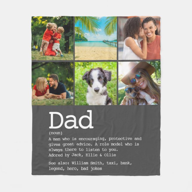 Dad Definition Photo Collage Grey Custom  Fleece Blanket (Front)