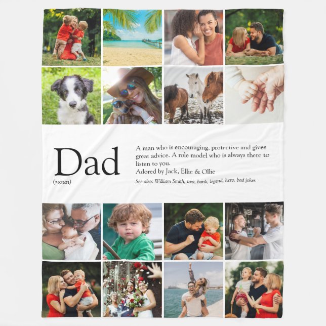 Dad Definition Saying Photo Collage Large Fleece Blanket (Front)