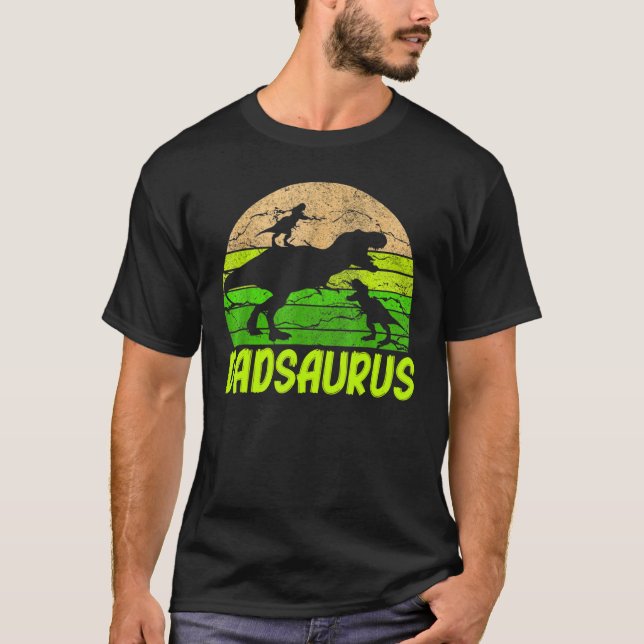 Dad Dinosaur Dadsaurus 2 Two Kids Christmas Father T-Shirt (Front)