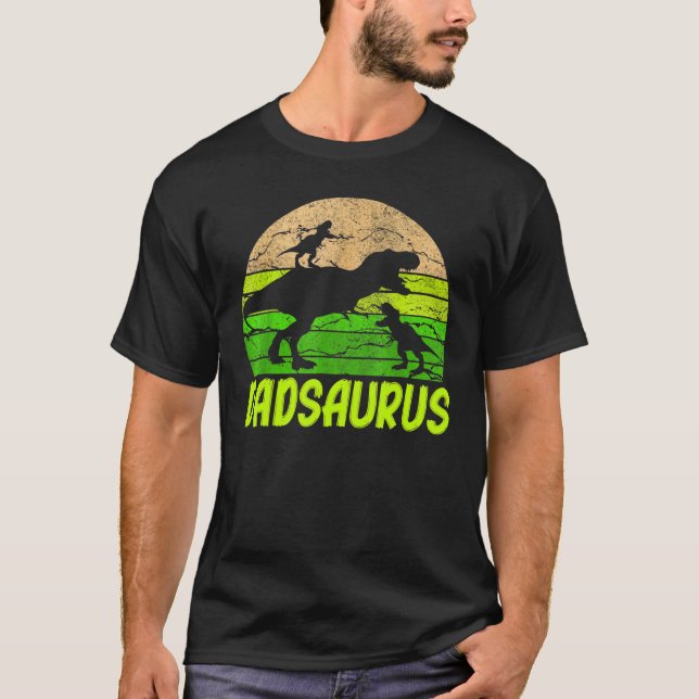 Dad Dinosaur Dadsaurus 2 Two Kids Christmas Father T-Shirt (Front)