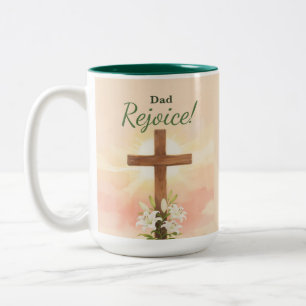 Dad Easter Rejoice Cross and Lilies Religious Two-Tone Coffee Mug