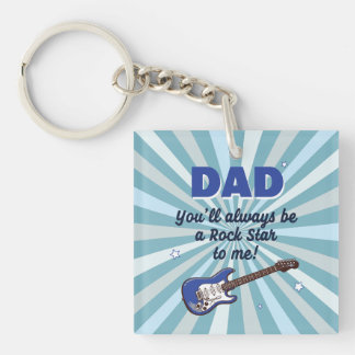 Dad Electric Guitar Rock Star Cool Blue Key Ring