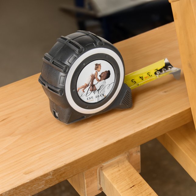 Dad Elegant Script Minimal Father's Day Gift Photo 1 (Dad Elegant Script Minimal Father's Day Gift Photo Tape Measure)