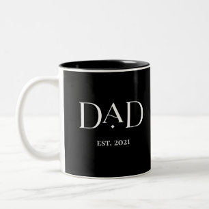 Dad Est. 2021 with Children's Names   Modern Text Two-Tone Coffee Mug
