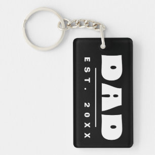 DAD Est. 20XX Modern Minimal Simple Black & White Key Ring