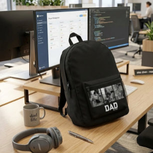 Dad Est 3 Photo Black & White Year Father's Day Printed Backpack