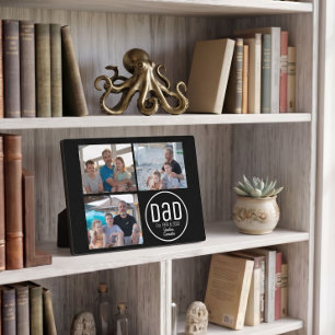 Dad Est. 3 Photo Modern Bold Simple Kids Names Plaque