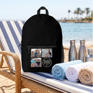 Dad Est. 3 Photo Modern Bold Simple Kids Names Printed Backpack