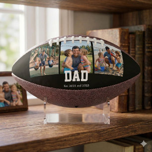 Dad Est. Bold White Font 3 Photo Fathers Day Gift American Football