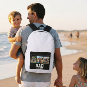 Dad Est. Bold White Font 3 Photo Fathers Day Gift Printed Backpack