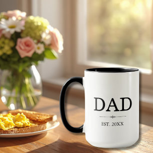 Dad Est. Date with Children's Names Black Coffee Mug