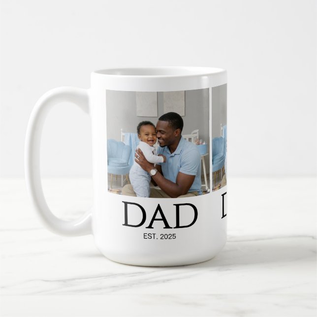 Dad Est Established Classic Caps White Photo Coffee Mug (Left)