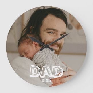 Dad Est Photo Gift New Father Keepsake Large Clock
