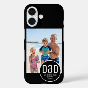 Dad Est. Photo Modern Bold Simple Kids Names iPhone 16 Case