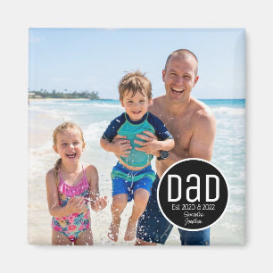 Dad Est. Photo Modern Bold Simple Kids Names Magnet