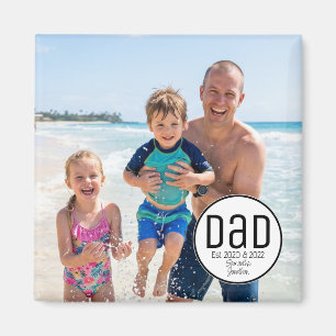 Dad Est. Photo Modern Bold Simple Kids Names Magnet
