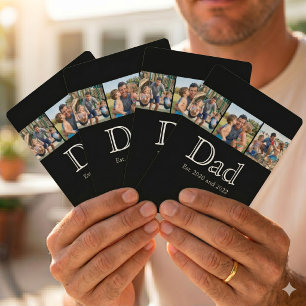 Dad Est. White Bold Minimal Text 3 Photos Playing Cards