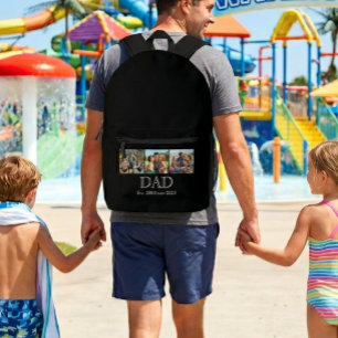 Dad Est. White Bold Minimal Text 3 Photos Printed Backpack