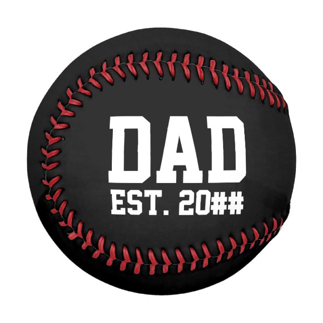 Dad Est. Year Black and White Text Template Baseball (Back Right)