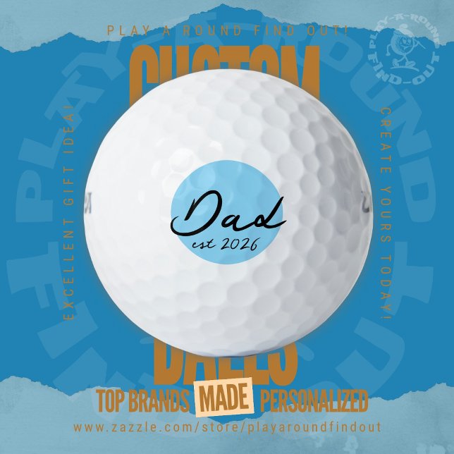 Dad Est Year Minimalist Modern Typography New Fath Golf Balls (Custom Printed Brand Name Golf Balls By PlayARoundFindOut - Zazzle's premiere golf gift shop)