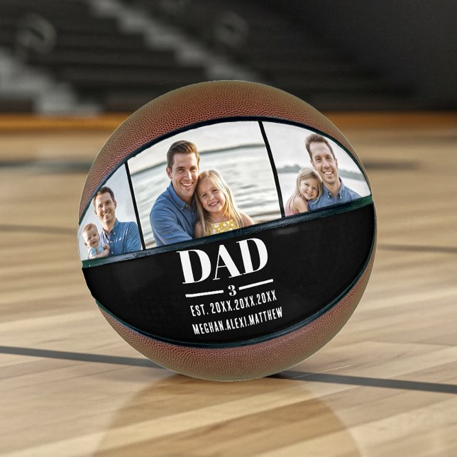 Dad Est. Year Name Number 3 Photo Bold Font Basketball (Creator Uploaded)