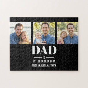 Dad Est. Year Name Number Bold Font 3 Photo Jigsaw Puzzle