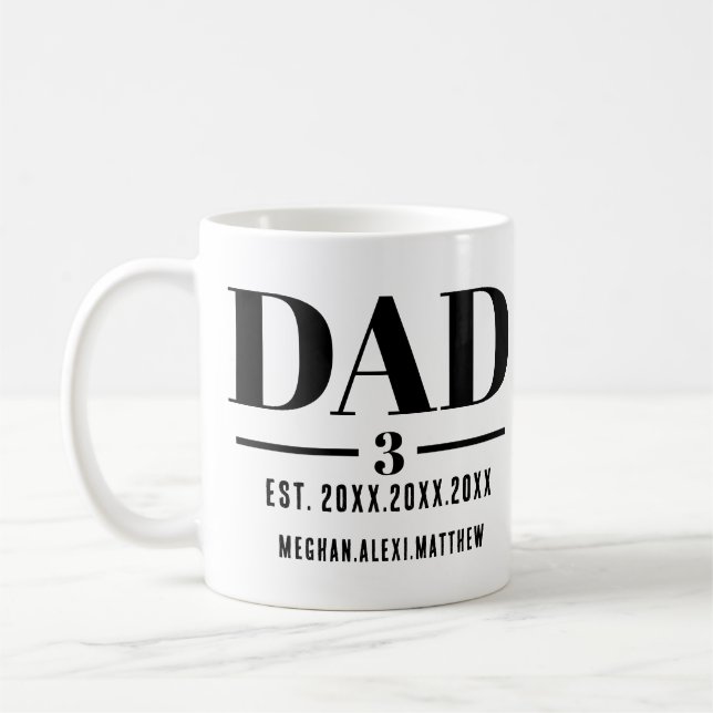 Dad Est. Year Name Number Modern Script Coffee Mug (Left)