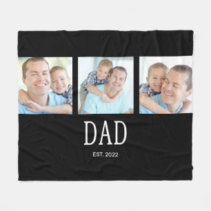 Dad Established 3 Photo Black Fleece Blanket