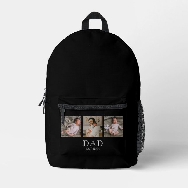 Dad Established 3 Photo Black Printed Backpack (Front)
