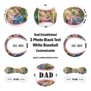 Dad Established 3 photo Black Text White  Baseball