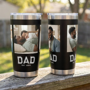 Dad Established 3 Photo Collage Customised Black Insulated Tumbler