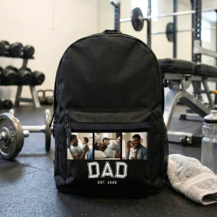 Dad Established 3 Photo Collage Customized Black Printed Backpack