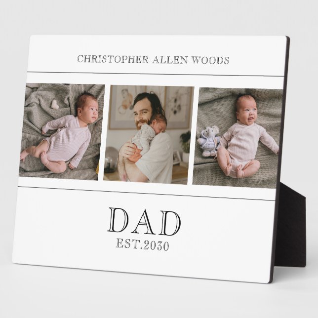Dad Established 3 Photo Dad Baby Plaque (Side)