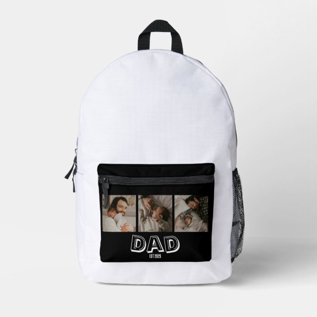 Dad Established 3 Photo Gift Father Keepsake Printed Backpack (Front)