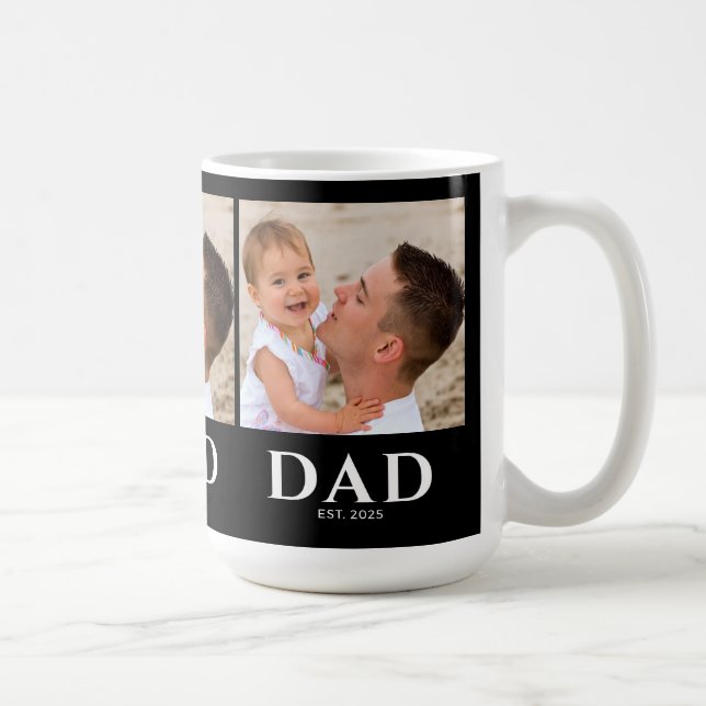 Dad Established Black 3 Photo Coffee Mug (Right)