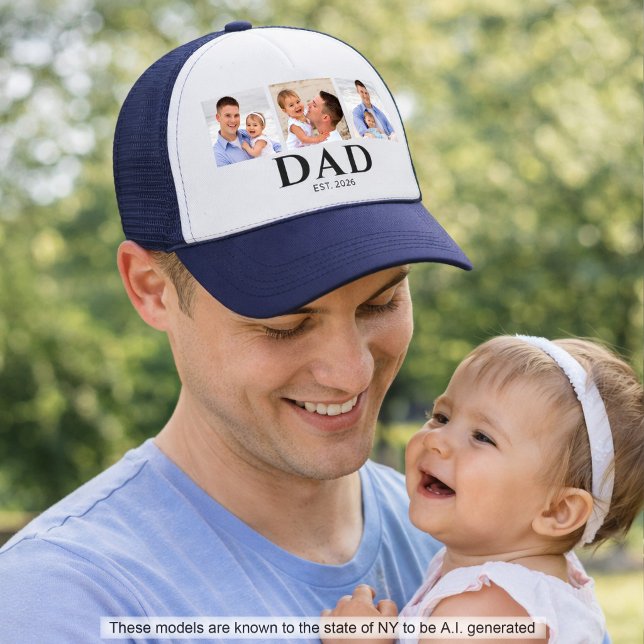 Dad Established Black 3 Photo Trucker Hat (Creator Uploaded)