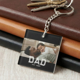 Dad Established Black Bold Photo Key Ring