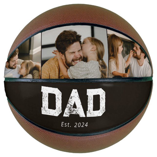 Dad Established Black Fun 3 Photo Basketball (Front)