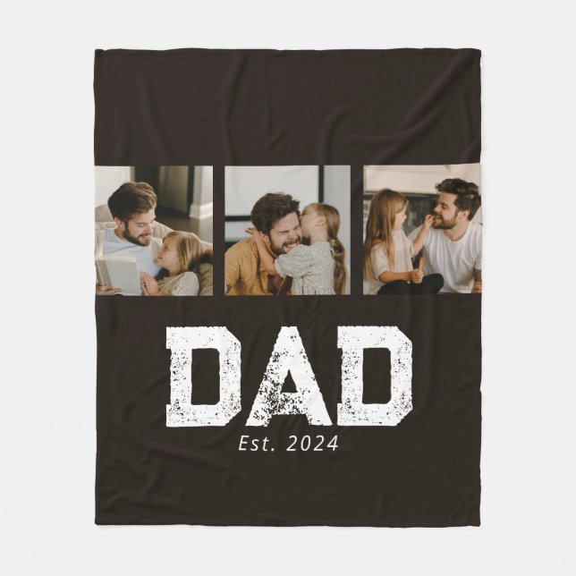 Dad Established Black Fun 3 Photo Fleece Blanket (Front)