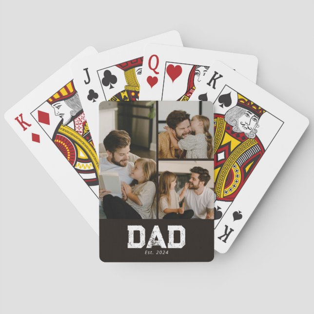 Dad Established Black Fun 3 Photo Playing Cards (Back)