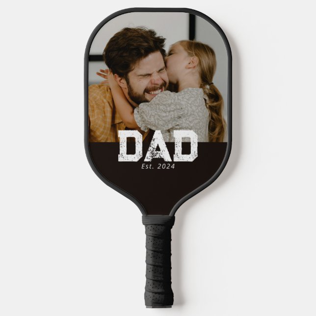 Dad Established Black Fun Bold Photo Pickleball Paddle (Front)