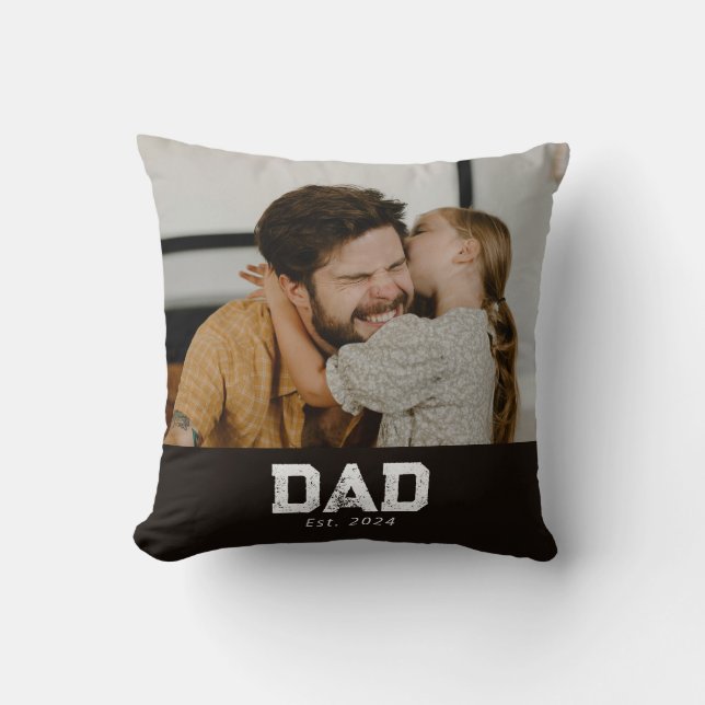 Dad Established Black Modern Bold Photo Cushion (Front)