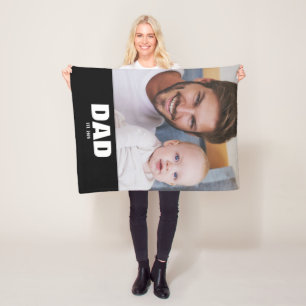Dad Established Black Modern Bold Photo Fleece Blanket