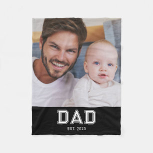 Dad Established Black Modern Bold Photo Fleece Blanket