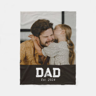 Dad Established Black Modern Bold Photo Fleece Blanket