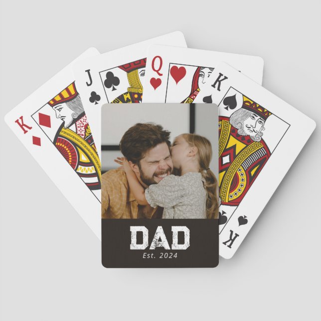 Dad Established Black Modern Bold Photo Playing Cards (Back)